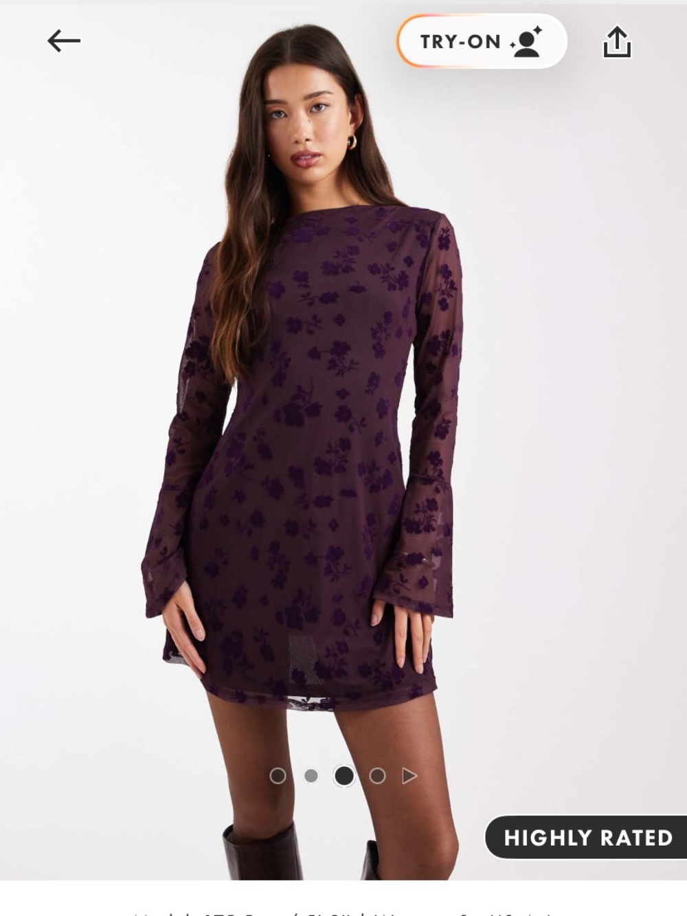 BNWT. Women’s Purple Floral Mesh Long-Sleeve Mini Dress. Size 12-14 (L)